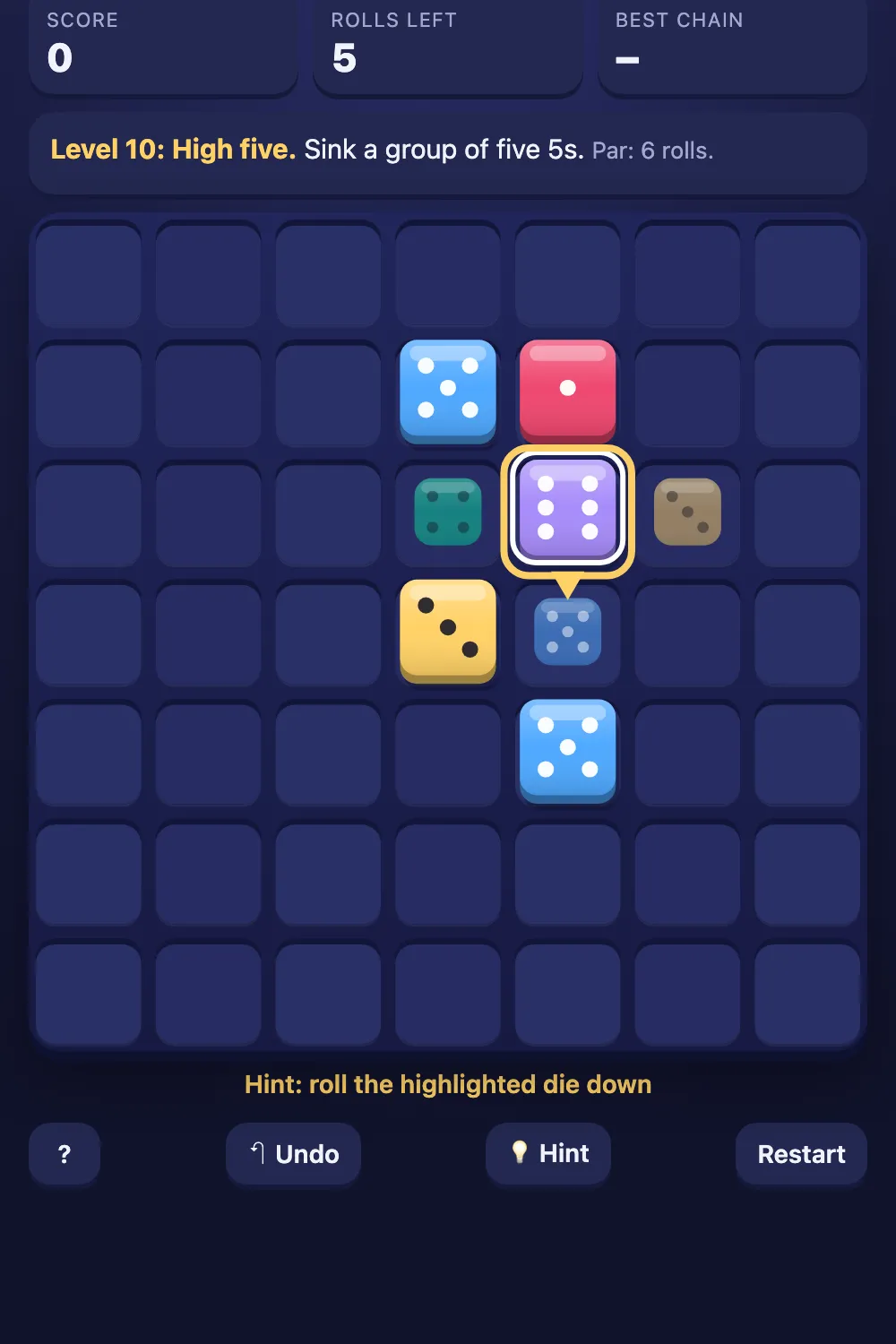 A hint showing the next roll